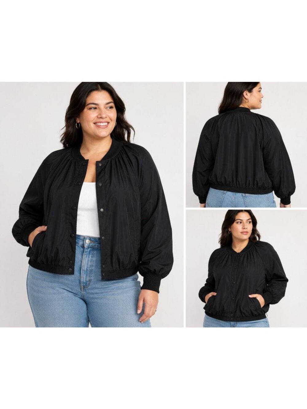 A New Day Black Bomber Jacket XXL Snap Front Lightweight Pockets . WL371